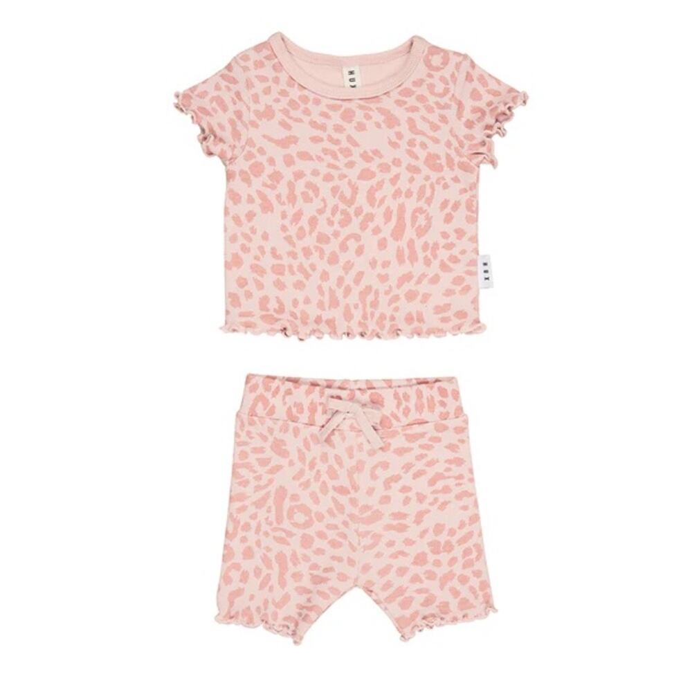 HuxBaby Animal Rib Tee + Short Set Sz 12-18 Pink Leopard Spring Summer MSRP $59